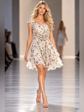 Beautiful Mikarose floral dress in size Medium. Soft ivory background with aqua